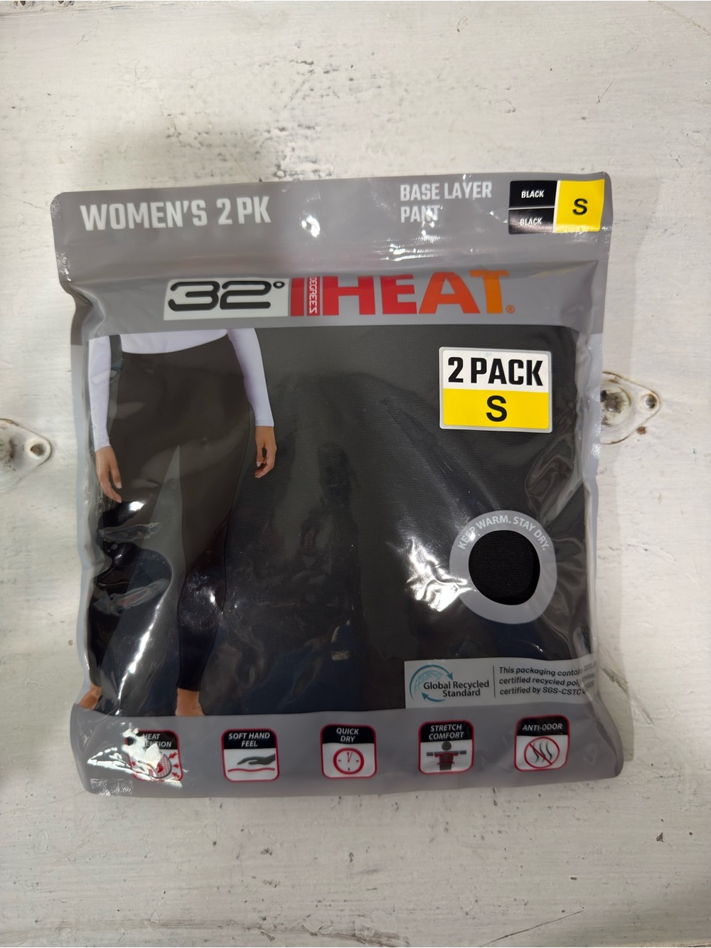 NEW Women's 32 Degrees Heat 2 Pack Stretch Base Layer Pant Small Black